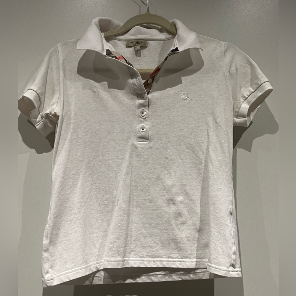 Burberry White Polo Shirt with Check Collar